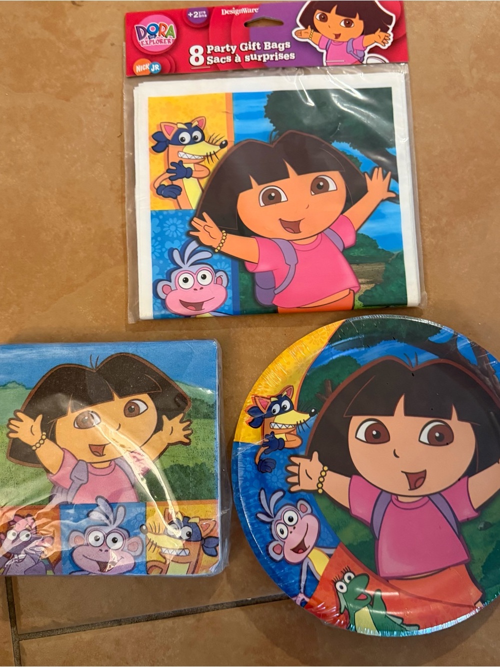 Vintage Y2K Dora the Explorer Pink Party Plates, Napkins & Gift Bags